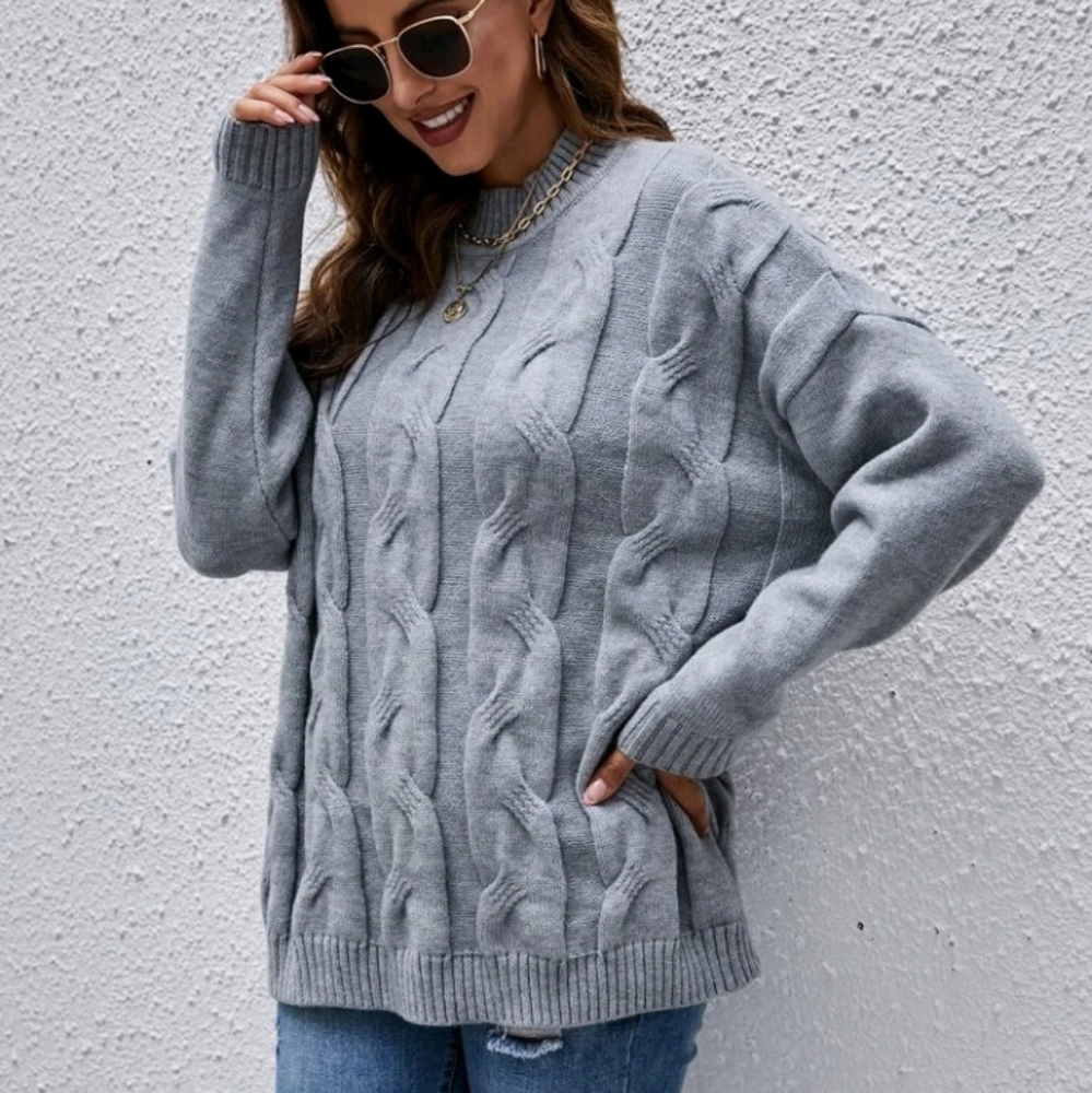 Drop Shoulder Cable Knit Sweater
